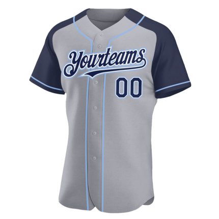 Custom Name and Number Baseball Jersey - Personalized Gray Navy-Light Blue Authentic Raglan Sleeves Personalized Gray Navy-Light