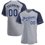Custom Name and Number Baseball Jersey - Personalized Gray Navy-Light Blue Authentic Raglan Sleeves Personalized Gray Navy-Light