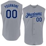 Custom Name and Number Authentic Sleeveless Baseball Jersey - Personalized Gray Navy-Light Blue Team Apparel Personalized