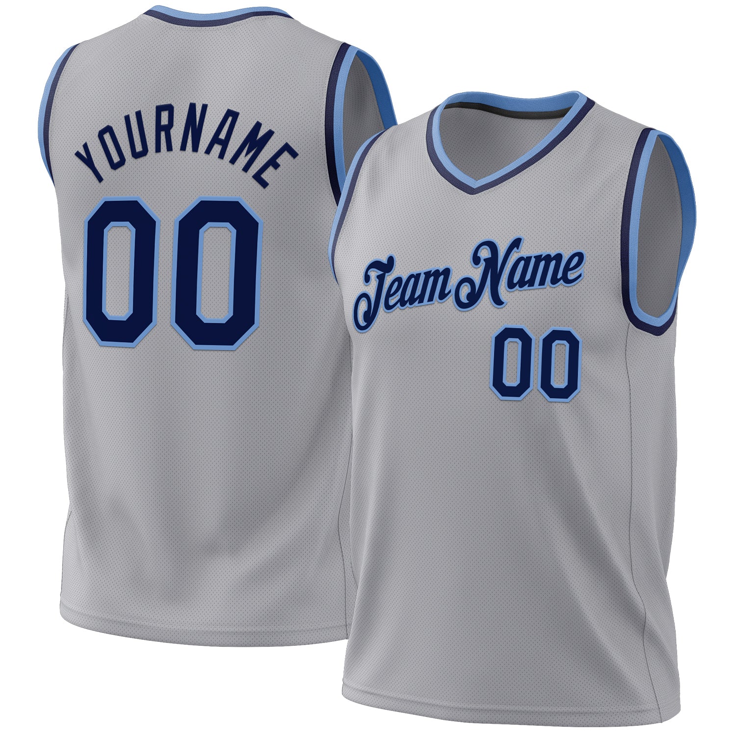 Customizable Gray Navy Light Blue Basketball Jersey - Authentic Throwback Style Personalized Gray Navy-Light Blue Authentic