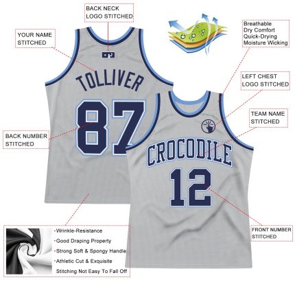 Custom Team Basketball Jersey - Personalized Gray Navy-Light Blue Throwback with Name and Number Personalized Gray Navy-Light