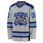 Personalized Hockey Jersey in Gray Navy-Light Blue for Men, Women, Kids Personalized Gray Navy-Light Blue Hockey Jersey