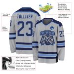 Personalized Hockey Jersey in Gray Navy-Light Blue for Men, Women, Kids Personalized Gray Navy-Light Blue Hockey Jersey