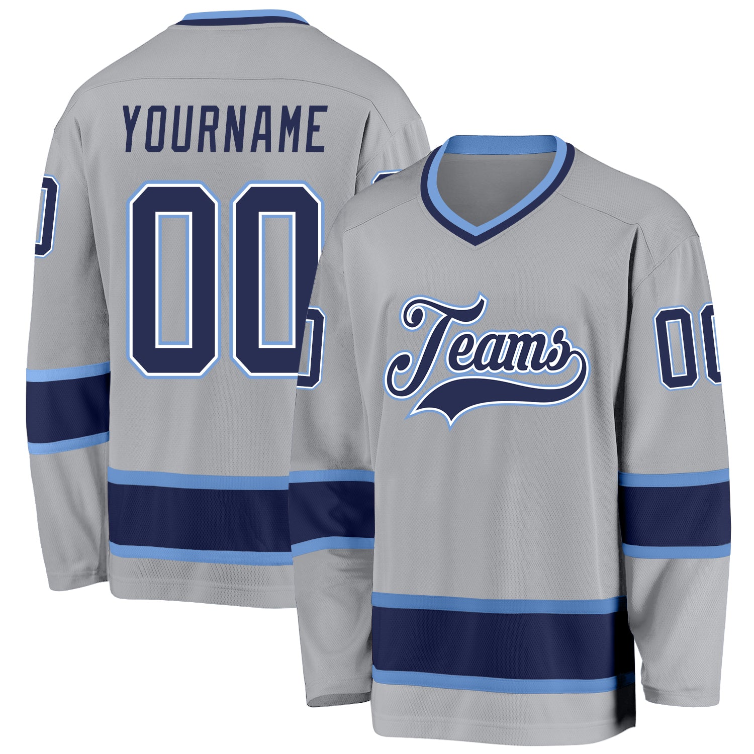 Custom Hockey Jersey Personalized Team Name and Number in Gray Navy-Light Blue Personalized Gray Navy-Light Blue Hockey Jersey