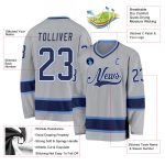Custom Hockey Jersey Personalized Team Name and Number in Gray Navy-Light Blue Personalized Gray Navy-Light Blue Hockey Jersey