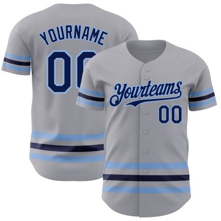 Custom Gray Navy-Light Blue Line Authentic Baseball Jersey with Personalized Name and Number Personalized Gray Navy-Light