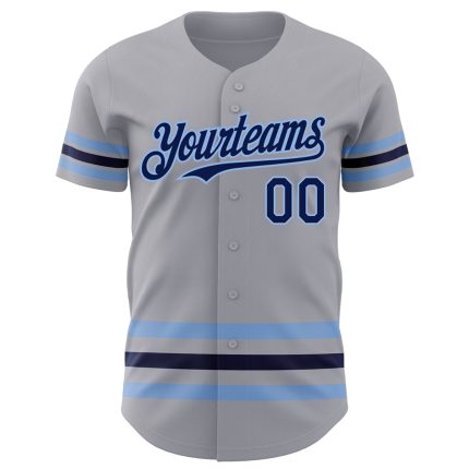 Custom Gray Navy-Light Blue Line Authentic Baseball Jersey with Personalized Name and Number Personalized Gray Navy-Light