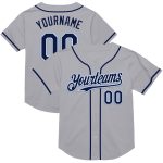 Custom Personalized Baseball Jersey - Gray Navy Light Blue Mesh, Authentic Throwback, Custom Name & Number Personalized Gray