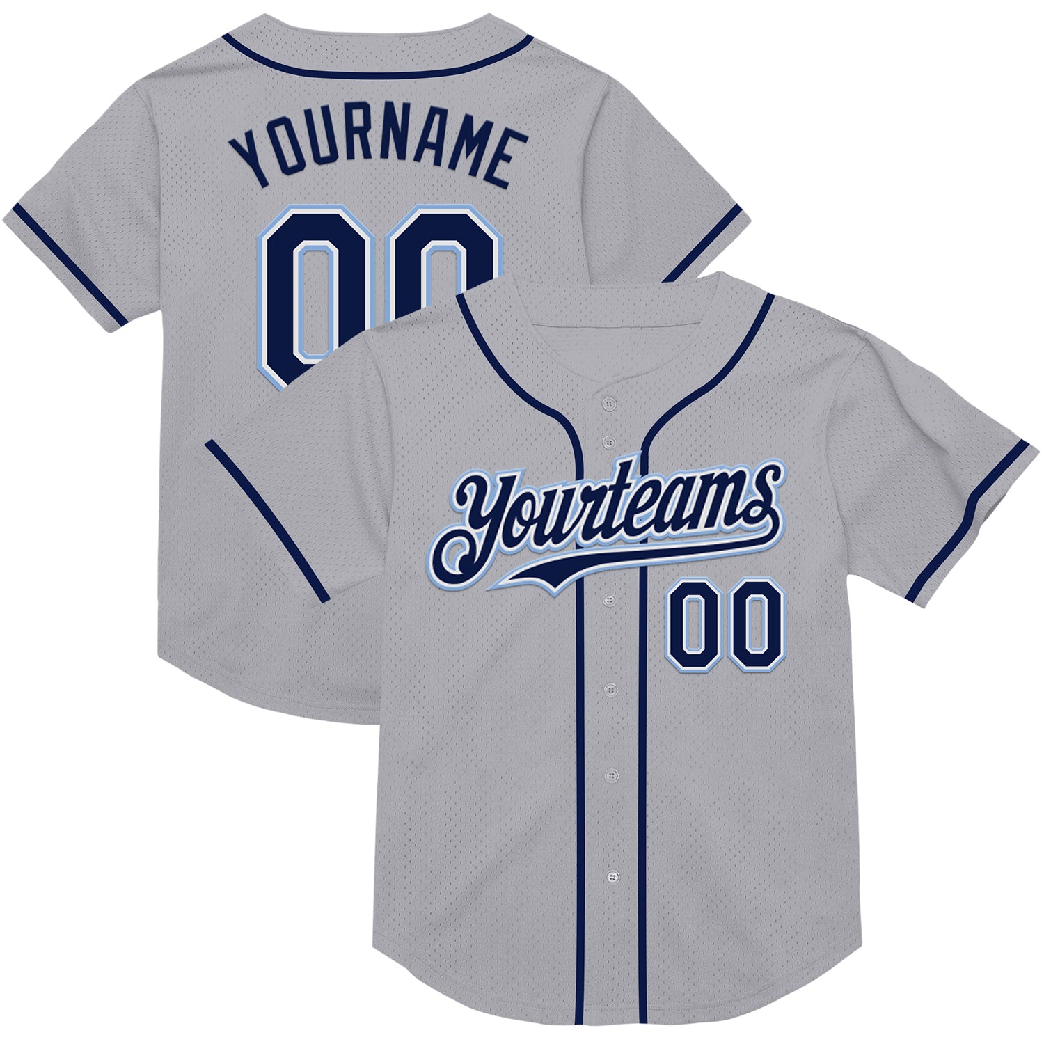 Custom Personalized Baseball Jersey - Gray Navy Light Blue Mesh, Authentic Throwback, Custom Name & Number Personalized Gray