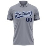 Custom Team Name Number Gray Navy Light Blue Performance Vapor Golf Polo Shirt Personalized Gray Navy-Light Blue Performance