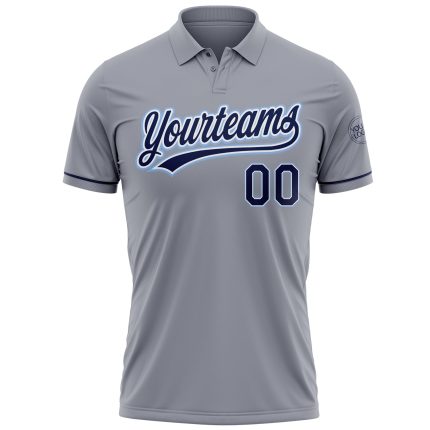 Custom Team Name Number Gray Navy Light Blue Performance Vapor Golf Polo Shirt Personalized Gray Navy-Light Blue Performance