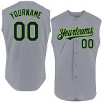 Personalized Baseball Jersey with Custom Name and Number in Gray Navy Neon Green - Sleeveless Authentic Design Personalized
