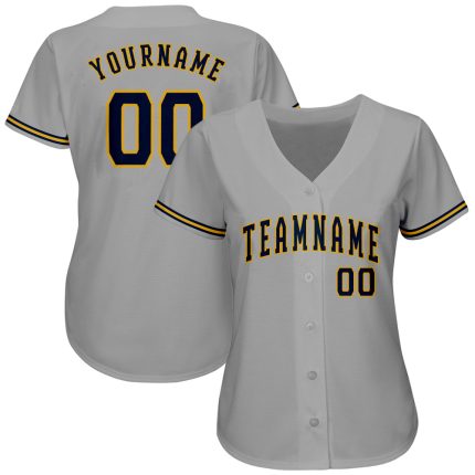 Custom Name and Number Authentic Baseball Jersey - Personalized Gray Navy and Old Gold Team Jersey Personalized Gray Navy-Old
