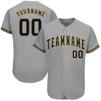 Custom Name and Number Authentic Baseball Jersey - Personalized Gray Navy and Old Gold Team Jersey Personalized Gray Navy-Old