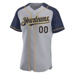 Custom Name and Number Personalized Baseball Jersey - Gray Navy Old Gold Raglan Sleeves Personalized Gray Navy-Old Gold Authentic