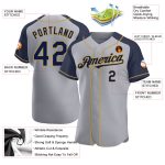 Custom Name and Number Personalized Baseball Jersey - Gray Navy Old Gold Raglan Sleeves Personalized Gray Navy-Old Gold Authentic