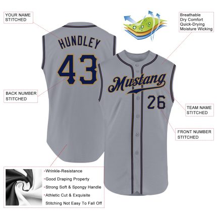 Personalized Sleeveless Baseball Jersey, Gray Navy Gold, Custom Name & Number, Authentic Team Gear Personalized Gray Navy-Old