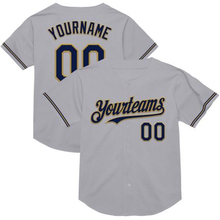 Custom Mesh Baseball Jersey - Personalized Gray Navy-Old Gold, Authentic Throwback with Custom Name and Number Personalized