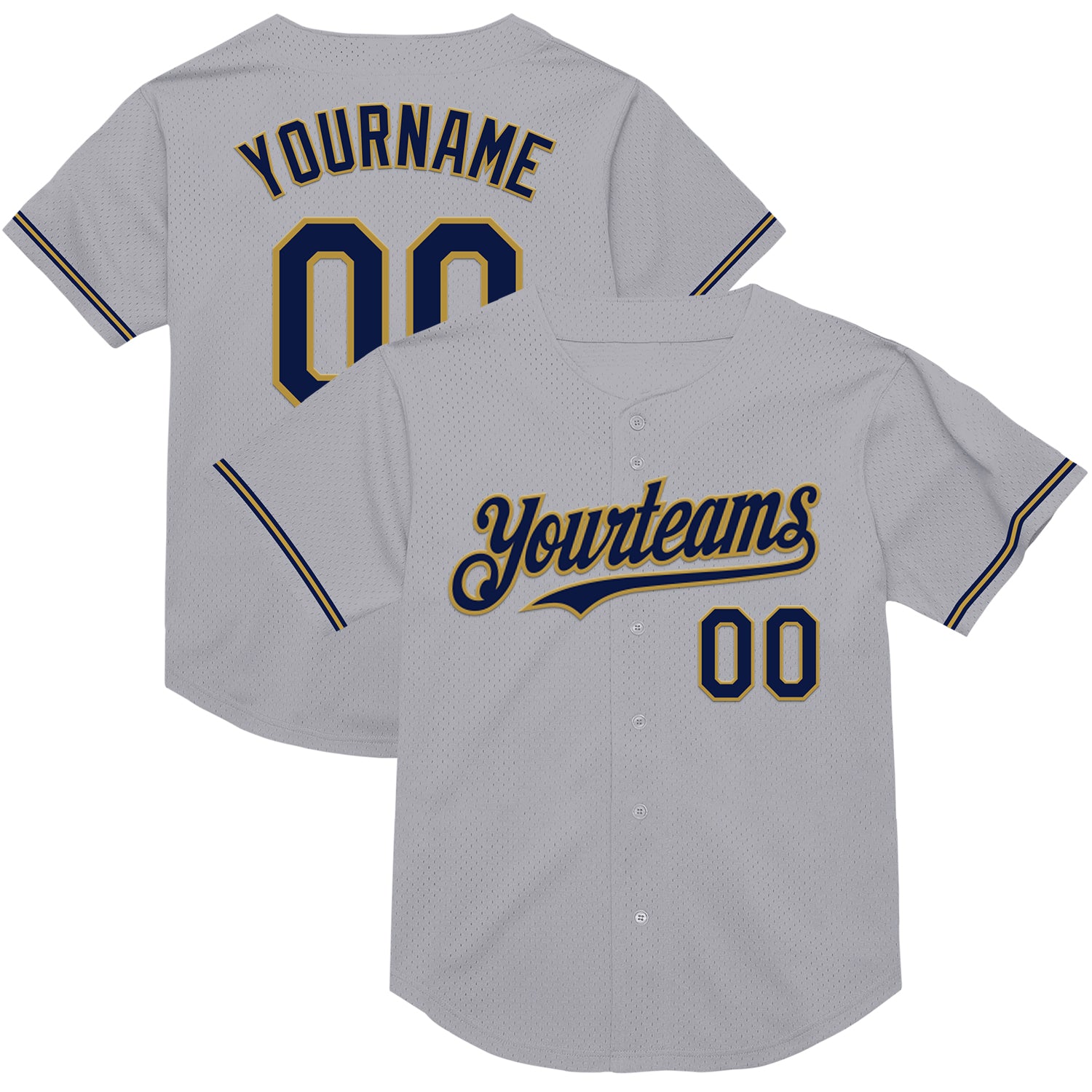 Custom Mesh Baseball Jersey - Personalized Gray Navy-Old Gold, Authentic Throwback with Custom Name and Number Personalized