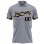 Custom Performance Vapor Golf Polo Shirt - Personalized Gray Navy-Old Gold with Team Name and Number Personalized Gray Navy-Old
