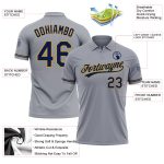 Custom Performance Vapor Golf Polo Shirt - Personalized Gray Navy-Old Gold with Team Name and Number Personalized Gray Navy-Old