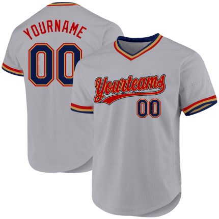 Customizable Throwback Baseball Jersey - Personalized Gray Navy Old Gold Red with Name & Number Personalized Gray Navy Old