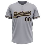 Custom Name and Number Two-Button Unisex Softball Jersey in Gray Navy-Old Gold - Personalized Team Apparel Personalized Gray