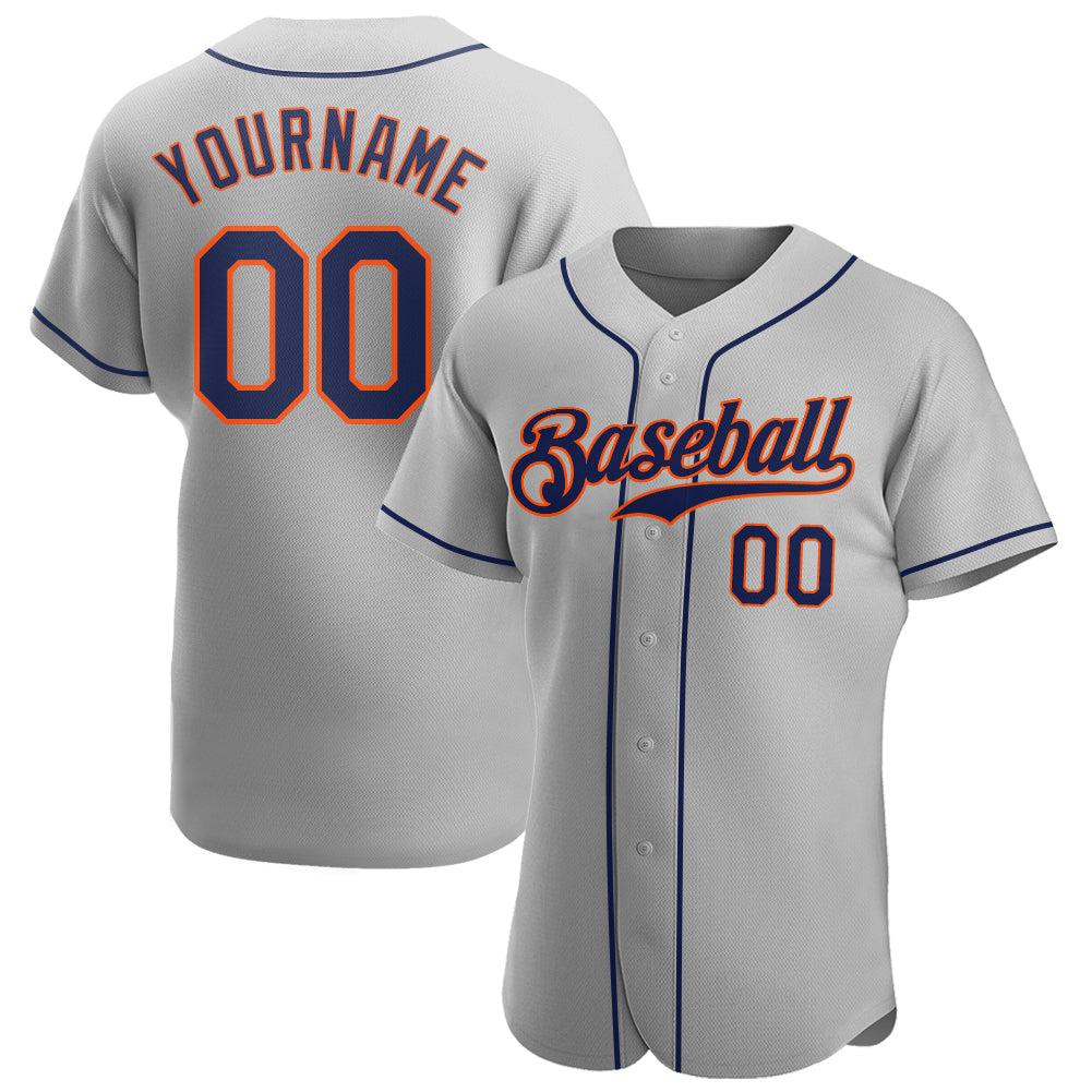 Personalized Gray Navy Orange Baseball Jersey - Custom Authentic Design Personalized Gray Navy-Orange Authentic Baseball