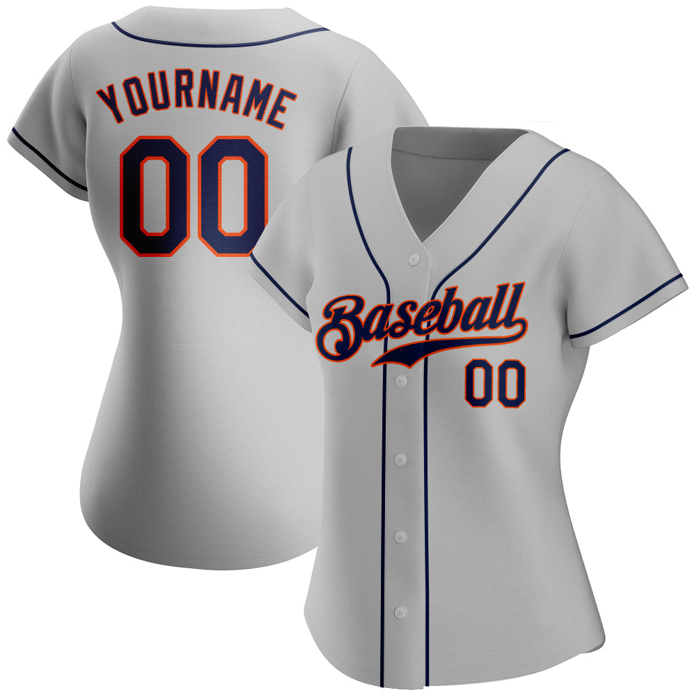 Personalized Gray Navy-Orange Authentic Baseball Jersey Personalized Gray Navy Orange Baseball Jersey - Custom Authentic Design Personalized Gray Navy-Orange Authentic Baseball - Image 2