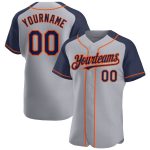Custom Name and Number Baseball Jersey - Personalized Gray Navy Orange Authentic Raglan Sleeves Personalized Gray Navy-Orange