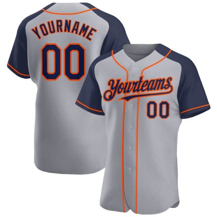 Custom Name and Number Baseball Jersey - Personalized Gray Navy Orange Authentic Raglan Sleeves Personalized Gray Navy-Orange