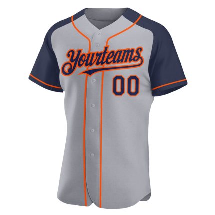 Custom Name and Number Baseball Jersey - Personalized Gray Navy Orange Authentic Raglan Sleeves Personalized Gray Navy-Orange