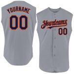 Personalized Gray Navy Orange Baseball Jersey - Authentic Sleeveless Design Personalized Gray Navy-Orange Authentic Sleeveless