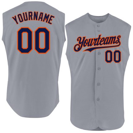 Personalized Gray Navy Orange Baseball Jersey - Authentic Sleeveless Design Personalized Gray Navy-Orange Authentic Sleeveless