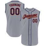 Custom Name and Number Personalized Baseball Jersey - Gray Navy-Orange Authentic Sleeveless Design Personalized Gray Navy-Orange