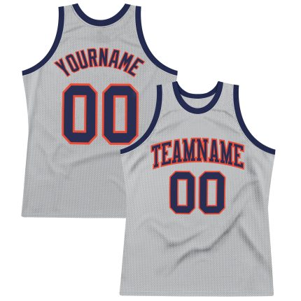 Custom Authentic Basketball Jersey with Team Name & Number - Personalized Gray Navy-Orange Design Personalized Gray Navy-Orange