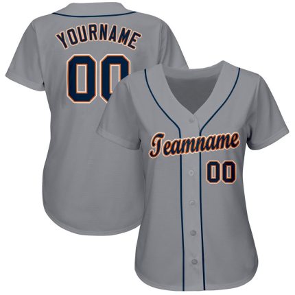 Personalized Gray Navy Orange Baseball Jersey for Men and Women - Custom Team Apparel Personalized Gray Navy-Orange Baseball