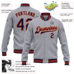 Personalized Varsity Letterman Jacket Gray Navy Orange Full-Snap Bomber Personalized Gray Navy-Orange Bomber Full-Snap Varsity