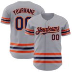 Custom Authentic Baseball Jersey with Personalized Name and Number - Gray Navy-Orange Line Personalized Gray Navy-Orange