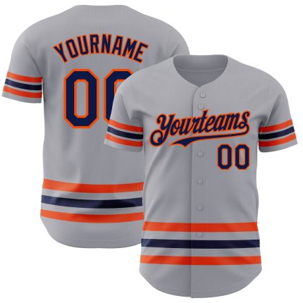 Custom Authentic Baseball Jersey with Personalized Name and Number - Gray Navy-Orange Line Personalized Gray Navy-Orange