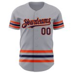 Custom Authentic Baseball Jersey with Personalized Name and Number - Gray Navy-Orange Line Personalized Gray Navy-Orange