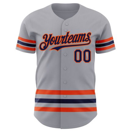 Custom Authentic Baseball Jersey with Personalized Name and Number - Gray Navy-Orange Line Personalized Gray Navy-Orange