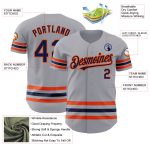 Custom Authentic Baseball Jersey with Personalized Name and Number - Gray Navy-Orange Line Personalized Gray Navy-Orange