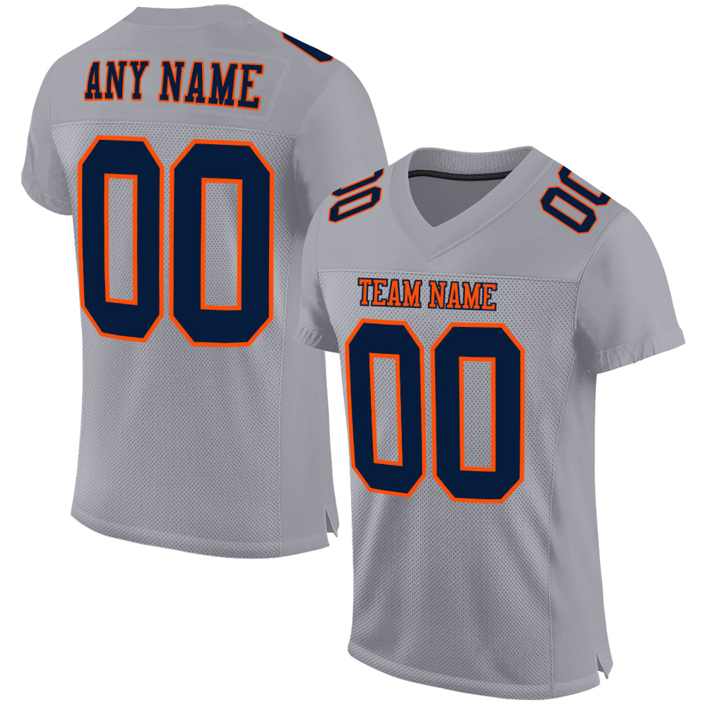 Personalized Custom Team Football Jersey - Gray Navy Orange Mesh with Name & Number Personalized Gray Navy-Orange Mesh Authentic