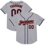 Custom Gray Navy Orange Throwback Baseball Jersey with Personalized Name and Number Personalized Gray Navy-Orange Mesh Authentic
