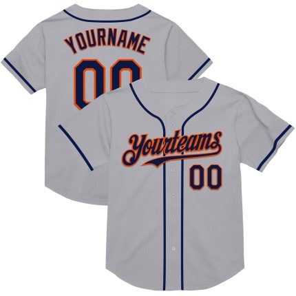 Custom Gray Navy Orange Throwback Baseball Jersey with Personalized Name and Number Personalized Gray Navy-Orange Mesh Authentic