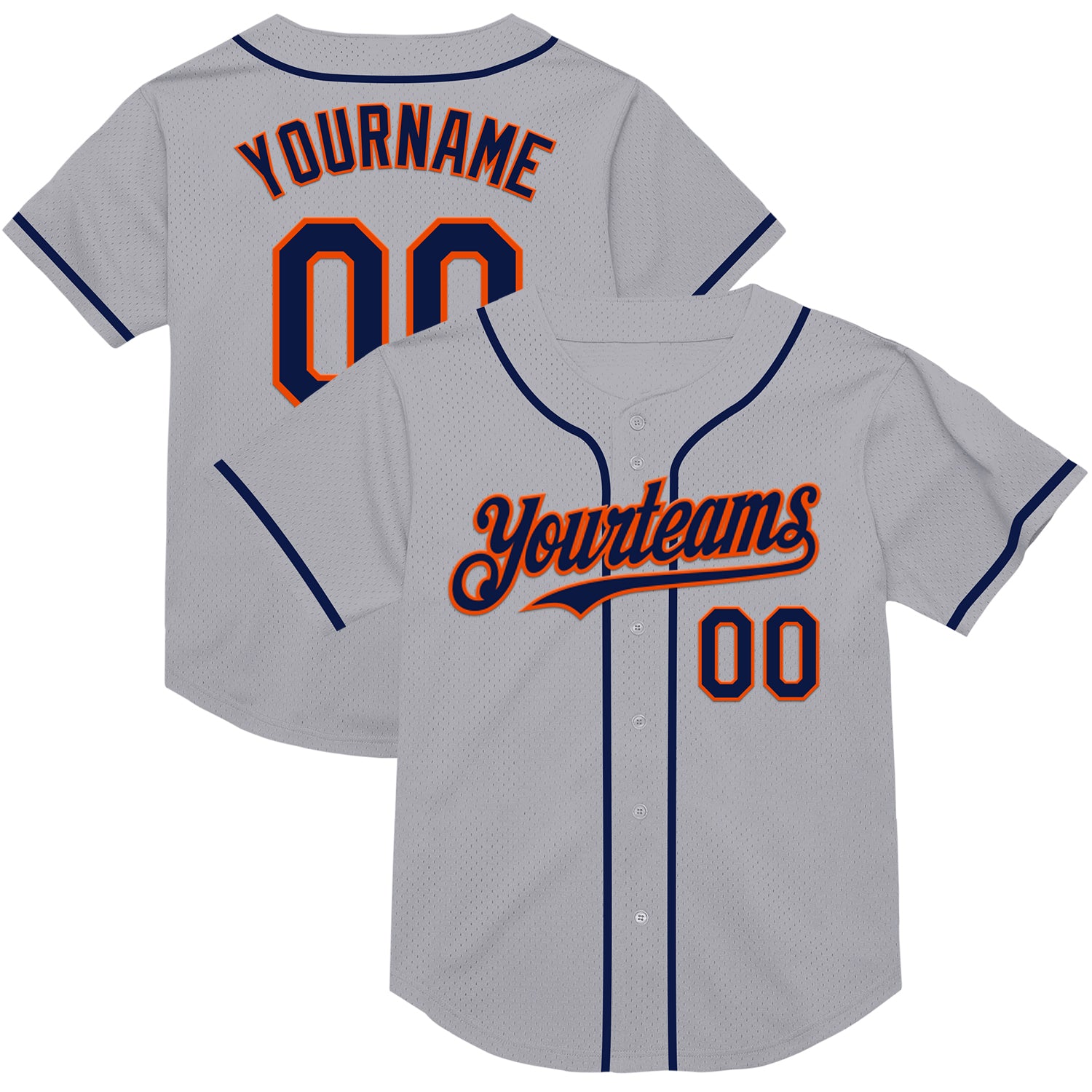 Custom Gray Navy Orange Throwback Baseball Jersey with Personalized Name and Number Personalized Gray Navy-Orange Mesh Authentic