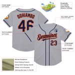 Custom Gray Navy Orange Throwback Baseball Jersey with Personalized Name and Number Personalized Gray Navy-Orange Mesh Authentic