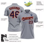 Personalized Custom Team Name and Number Vapor Golf Polo Shirt - Gray Navy-Orange Performance Design Personalized Gray Navy-Orange
