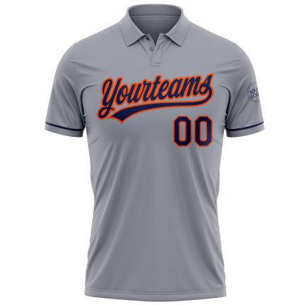Personalized Custom Team Name and Number Vapor Golf Polo Shirt - Gray Navy-Orange Performance Design Personalized Gray Navy-Orange